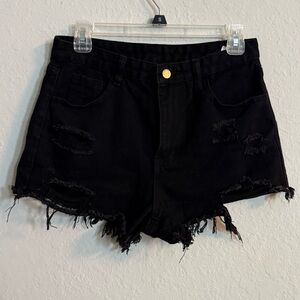 SHEIN Black Distressed Denim Shorts